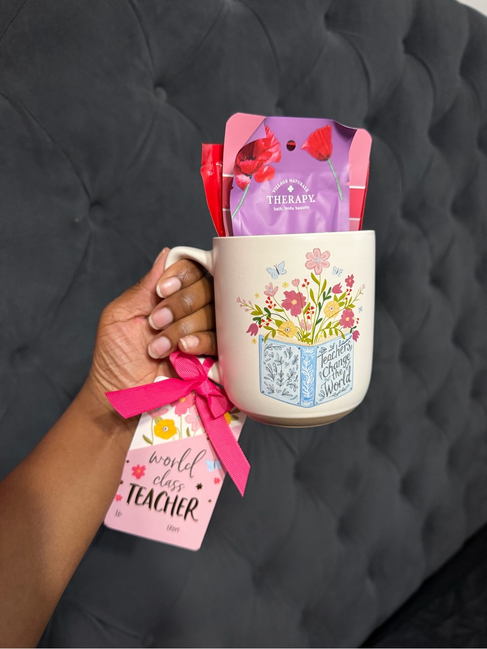 Floral 'Teachers Change the World' Ceramic Mug with Gift Tag